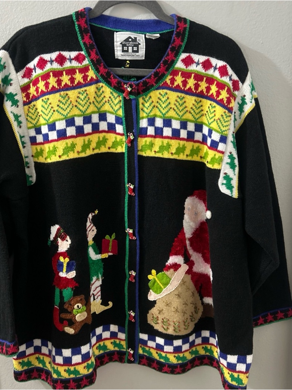 Storybook Knits 3X Ladies Christmas Cardigan “Elf Parade”Detailed Buttons Rare